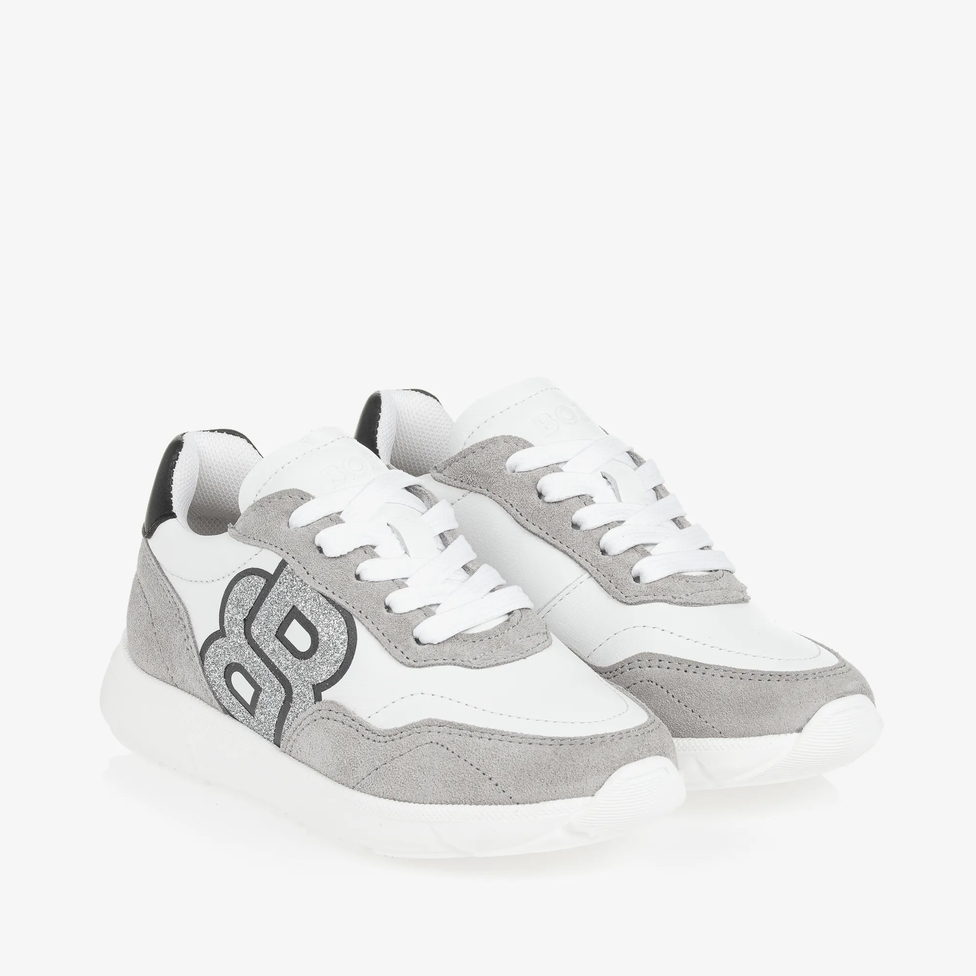 Girls White & Grey Leather Trainers