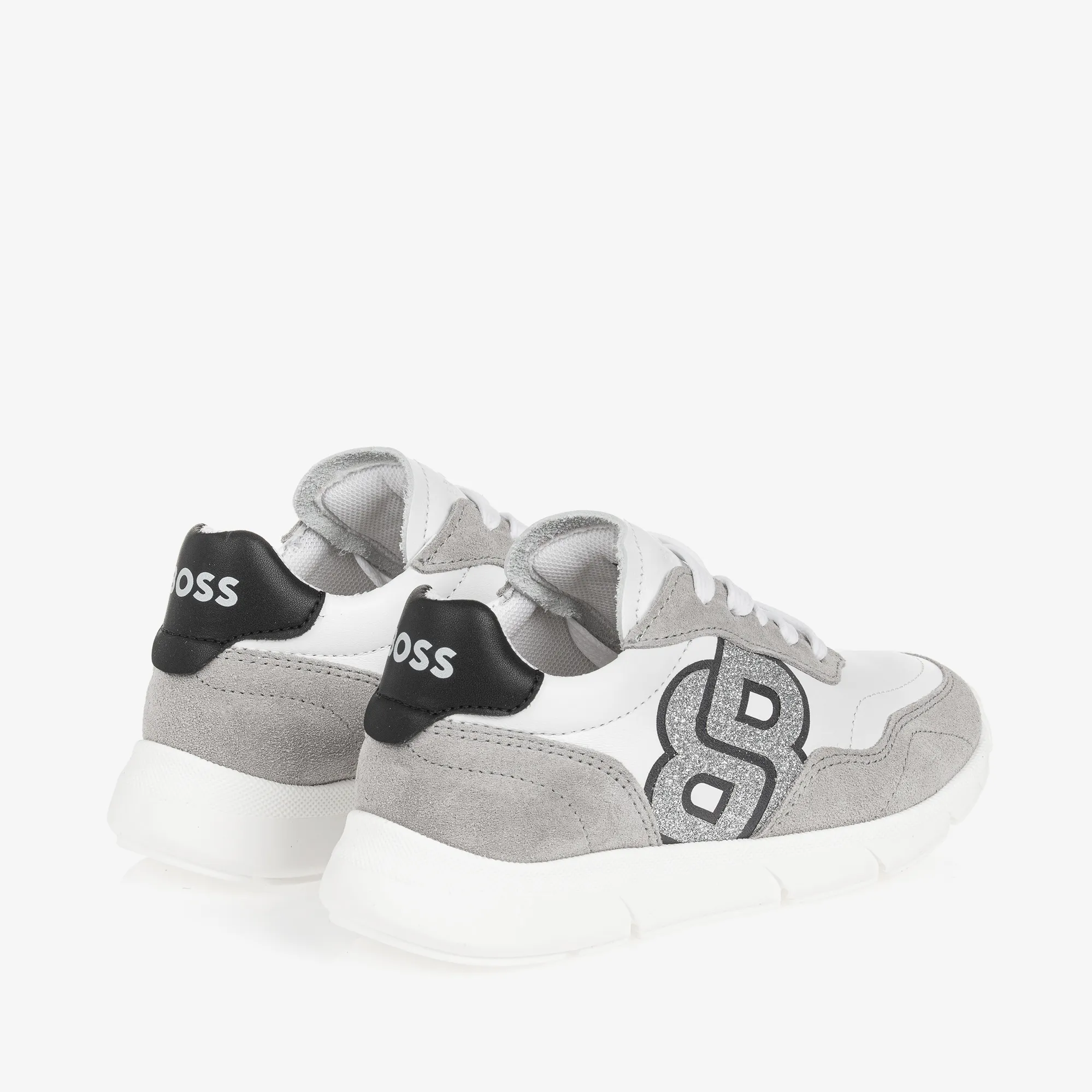 Girls White & Grey Leather Trainers