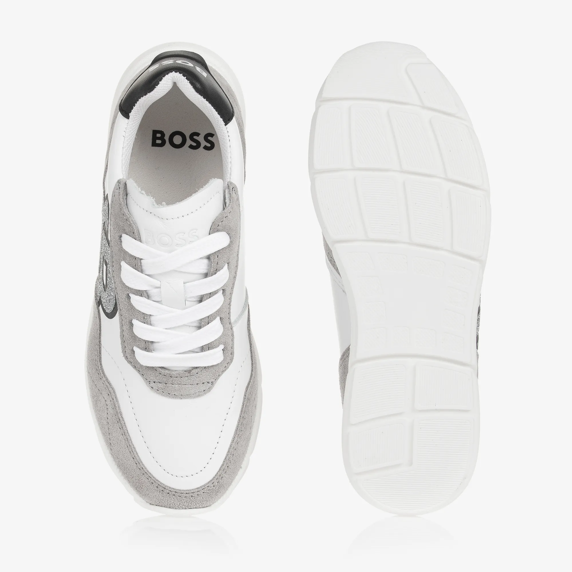 Girls White & Grey Leather Trainers