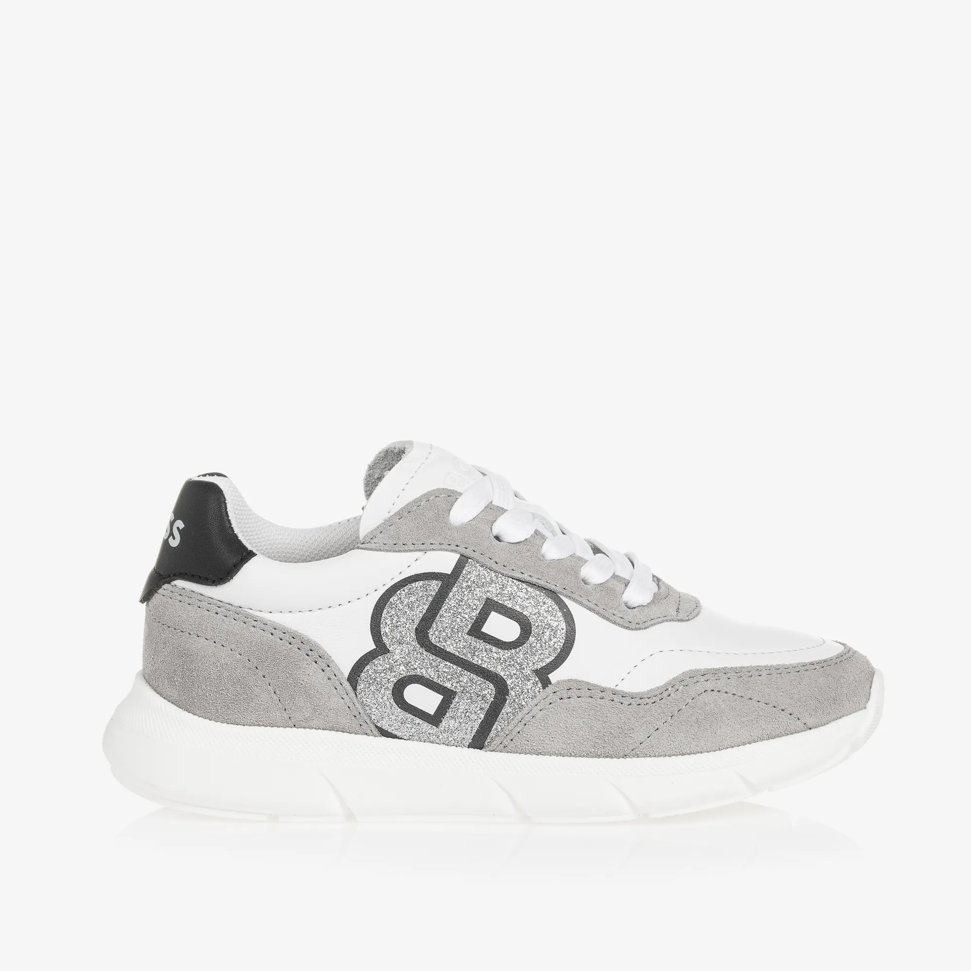 Girls White & Grey Leather Trainers