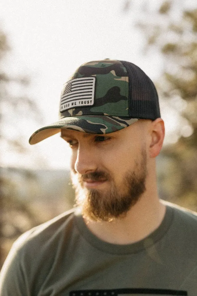 God We Trust Camo Trucker Hat