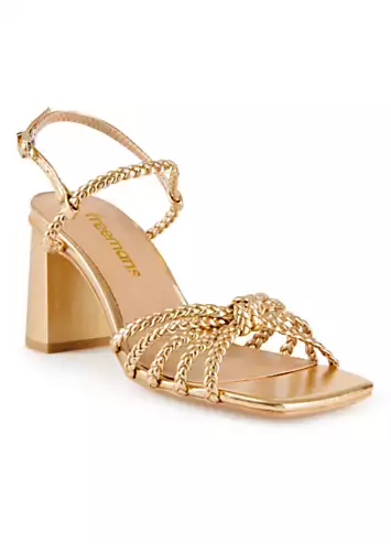 Gold Plaited Strappy Heeled Sandals by Freemans | Look Again