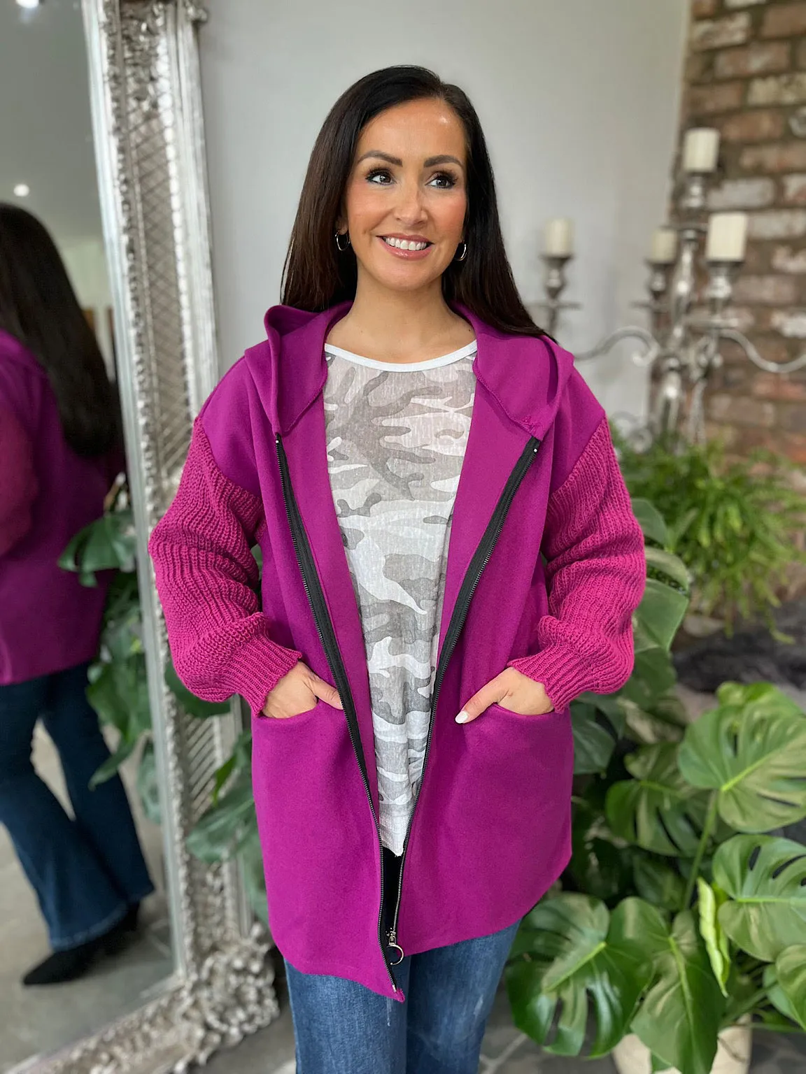 Grape Knitted Sleeve Zip Detail Jacket Georgia