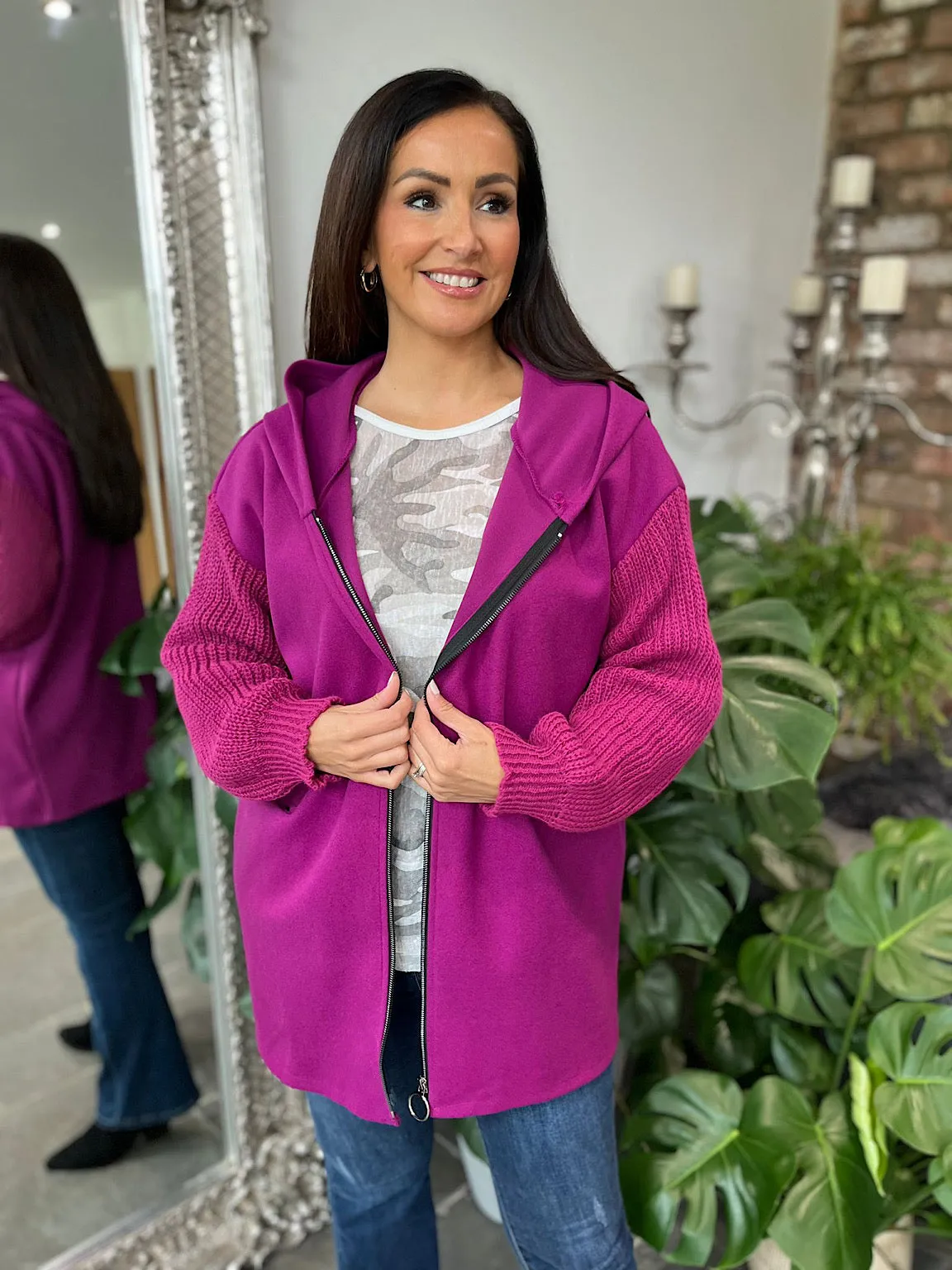 Grape Knitted Sleeve Zip Detail Jacket Georgia