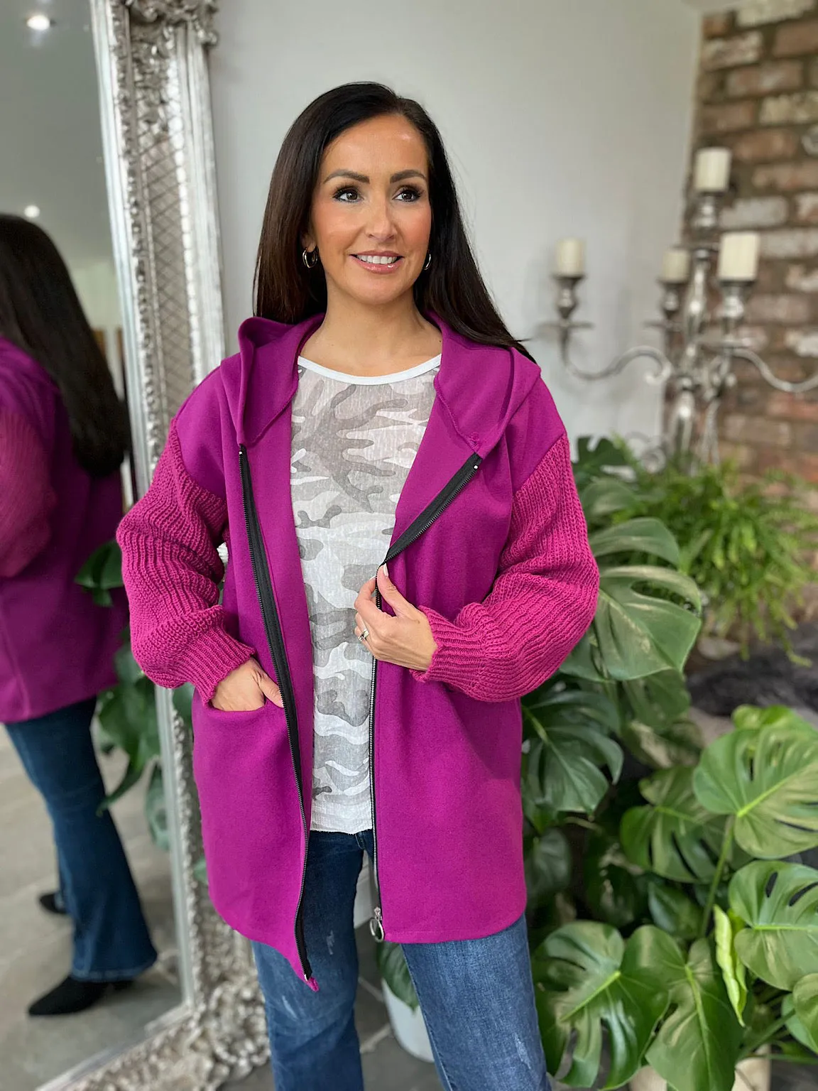 Grape Knitted Sleeve Zip Detail Jacket Georgia