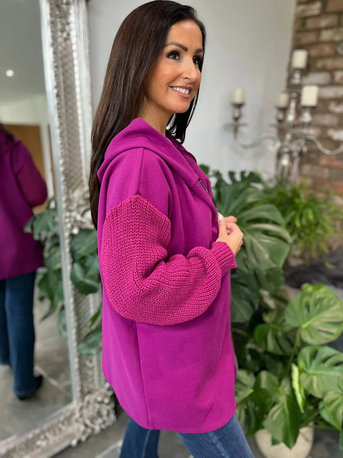 Grape Knitted Sleeve Zip Detail Jacket Georgia