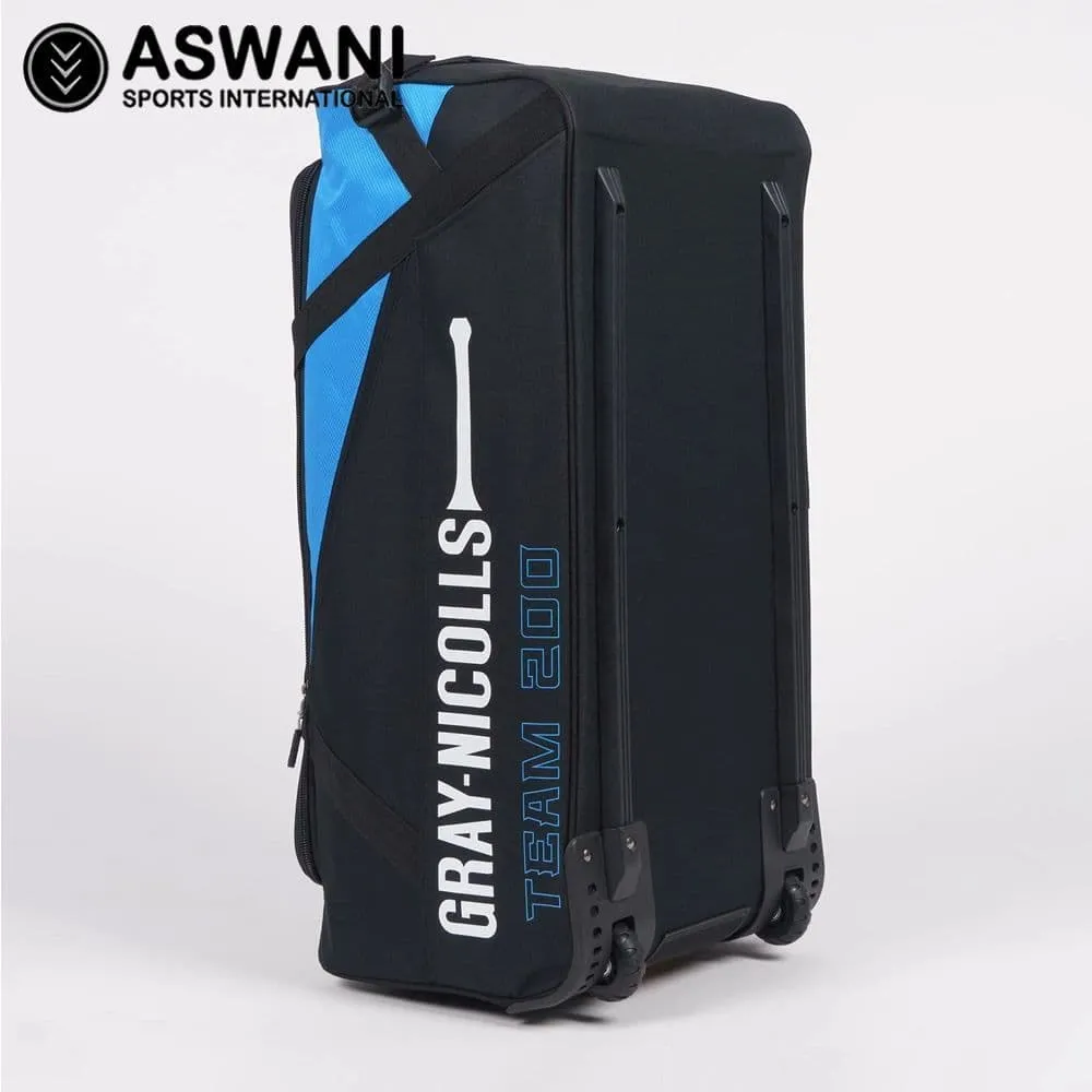 Gray Nicolls Team 200 Cricket Wheelie Kit Bag, Black/Cyan