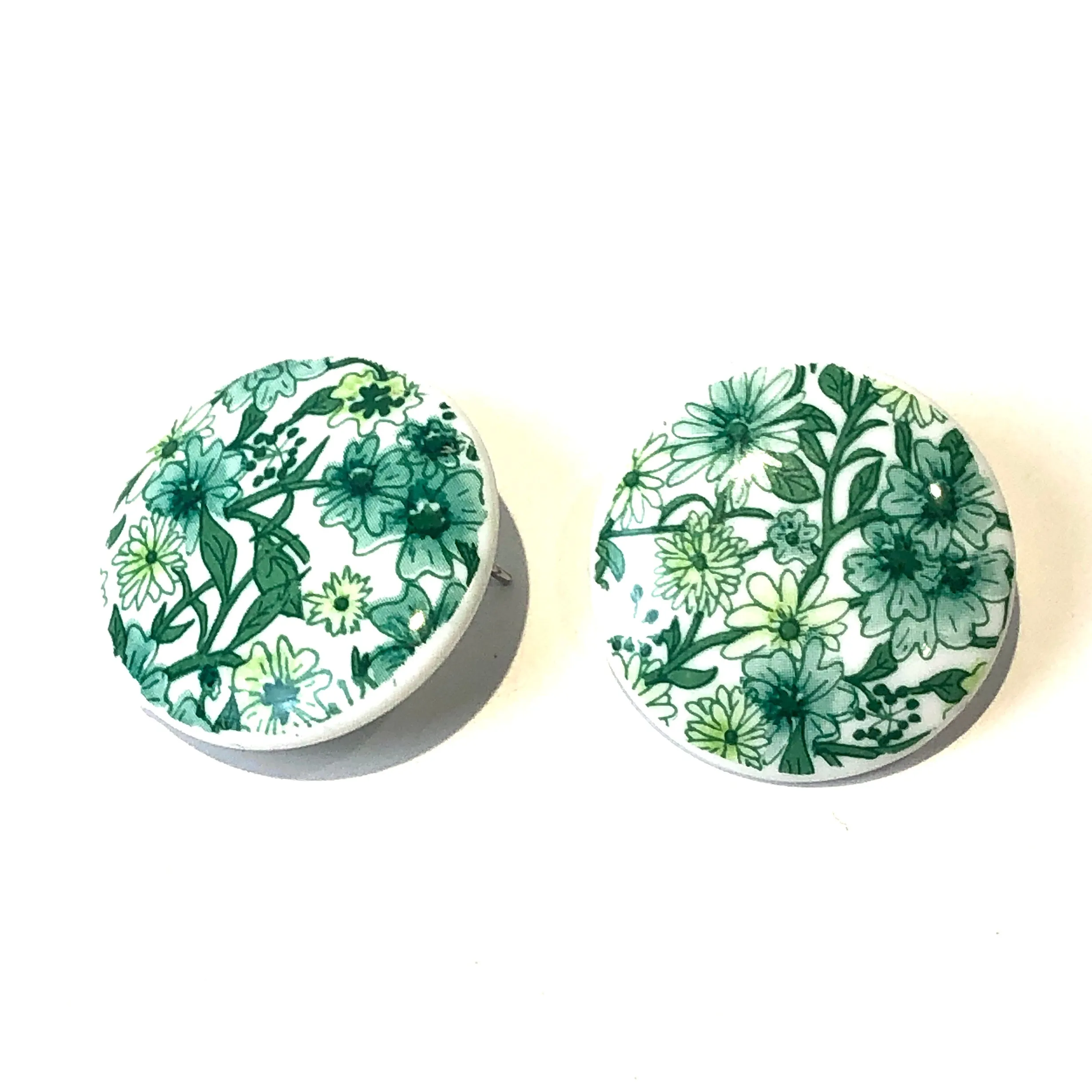 Green Floral Retro Button Stud Earrings