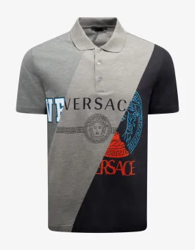 Grey Patchwork Logo Polo T-Shirt