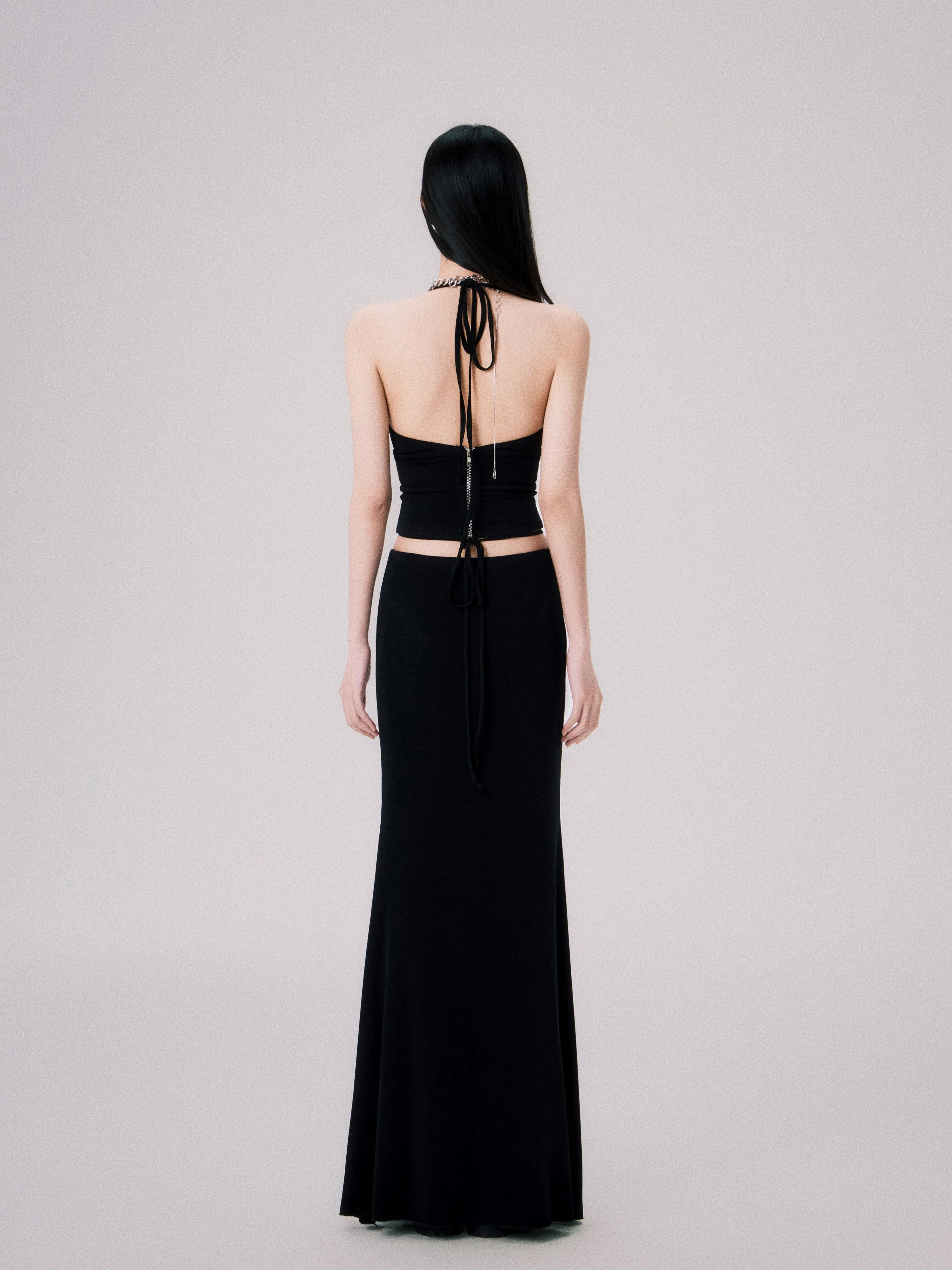 Halter-Neck Slim Fit Camisole Vest ＆ Long Mermaid Skirt