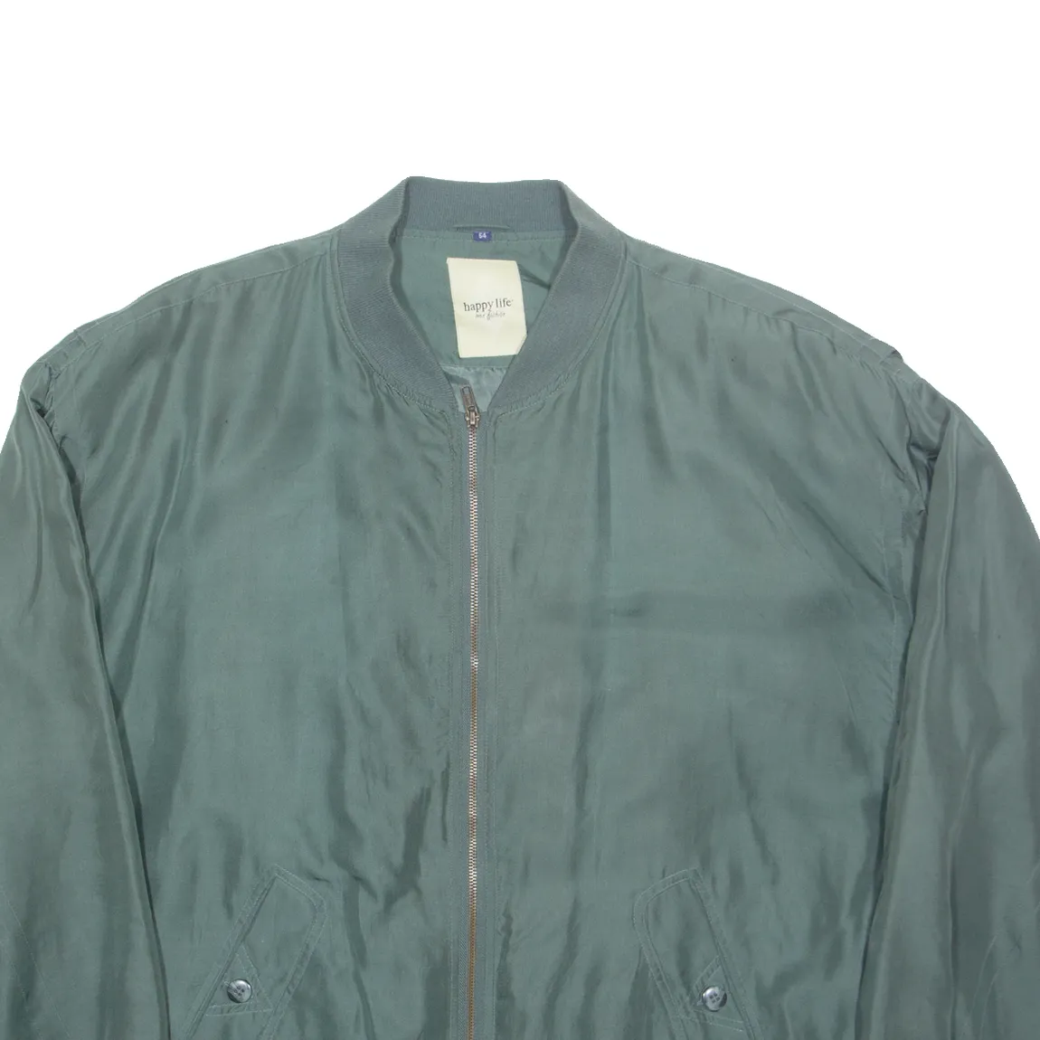 HAPPY LIFE Womens Bomber Jacket Green Faux Silk 2XL