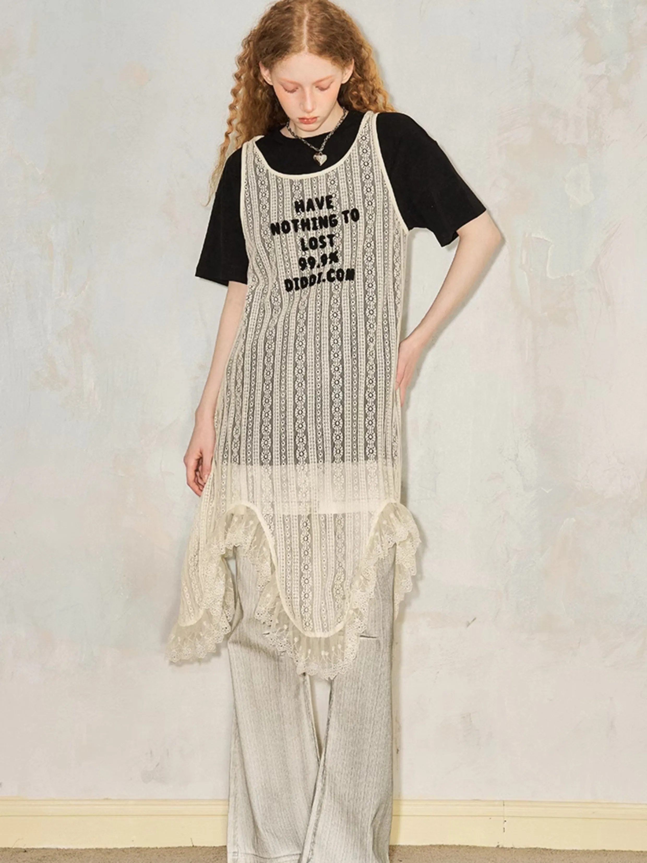 Hollow Lace Lazy Loose Sleeveless Long Vest
