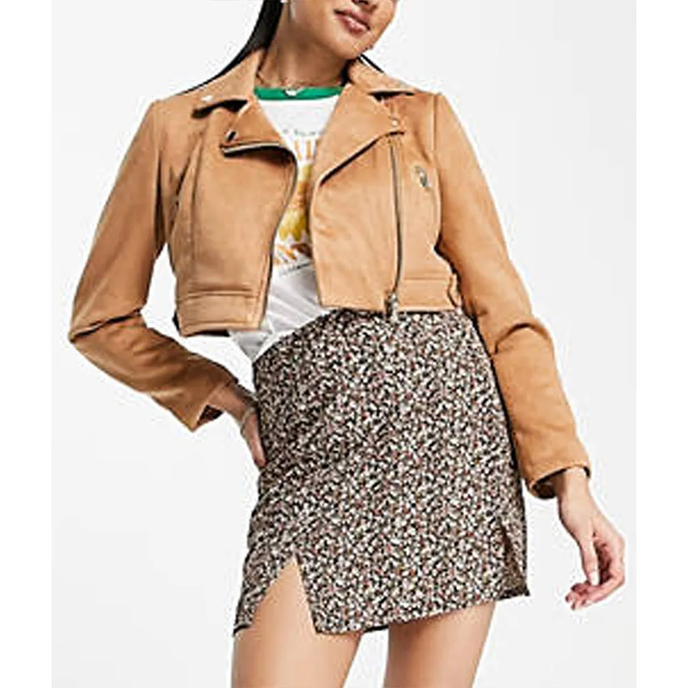 How I Met Your Father Francia Raisa Suede Cropped Jacket