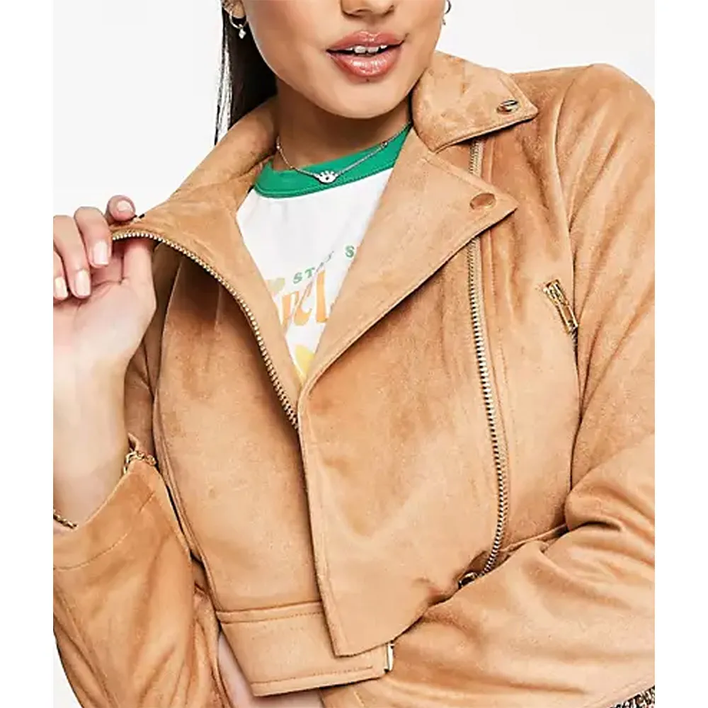 How I Met Your Father Francia Raisa Suede Cropped Jacket