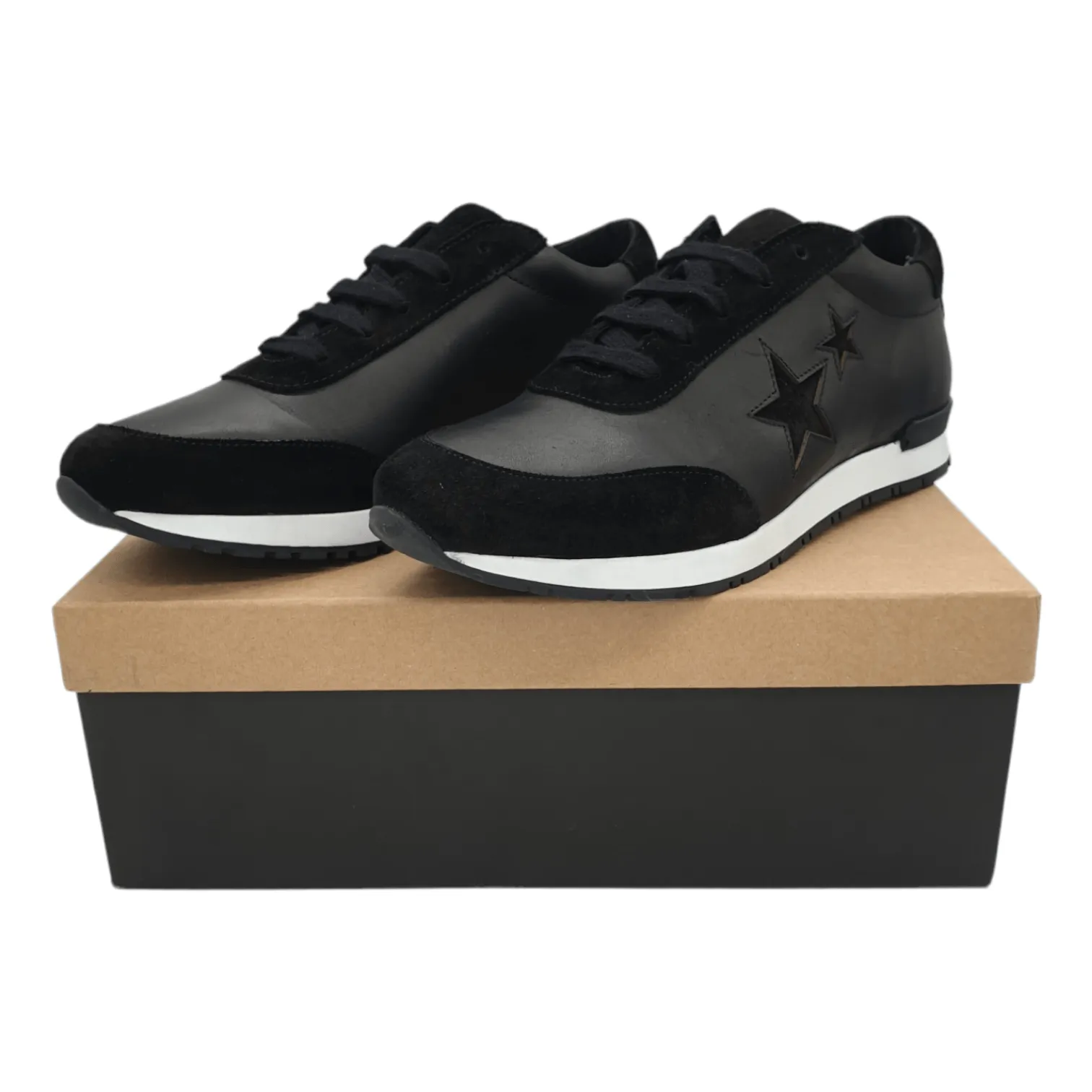 Hush Black Leather Suede Star Trainers