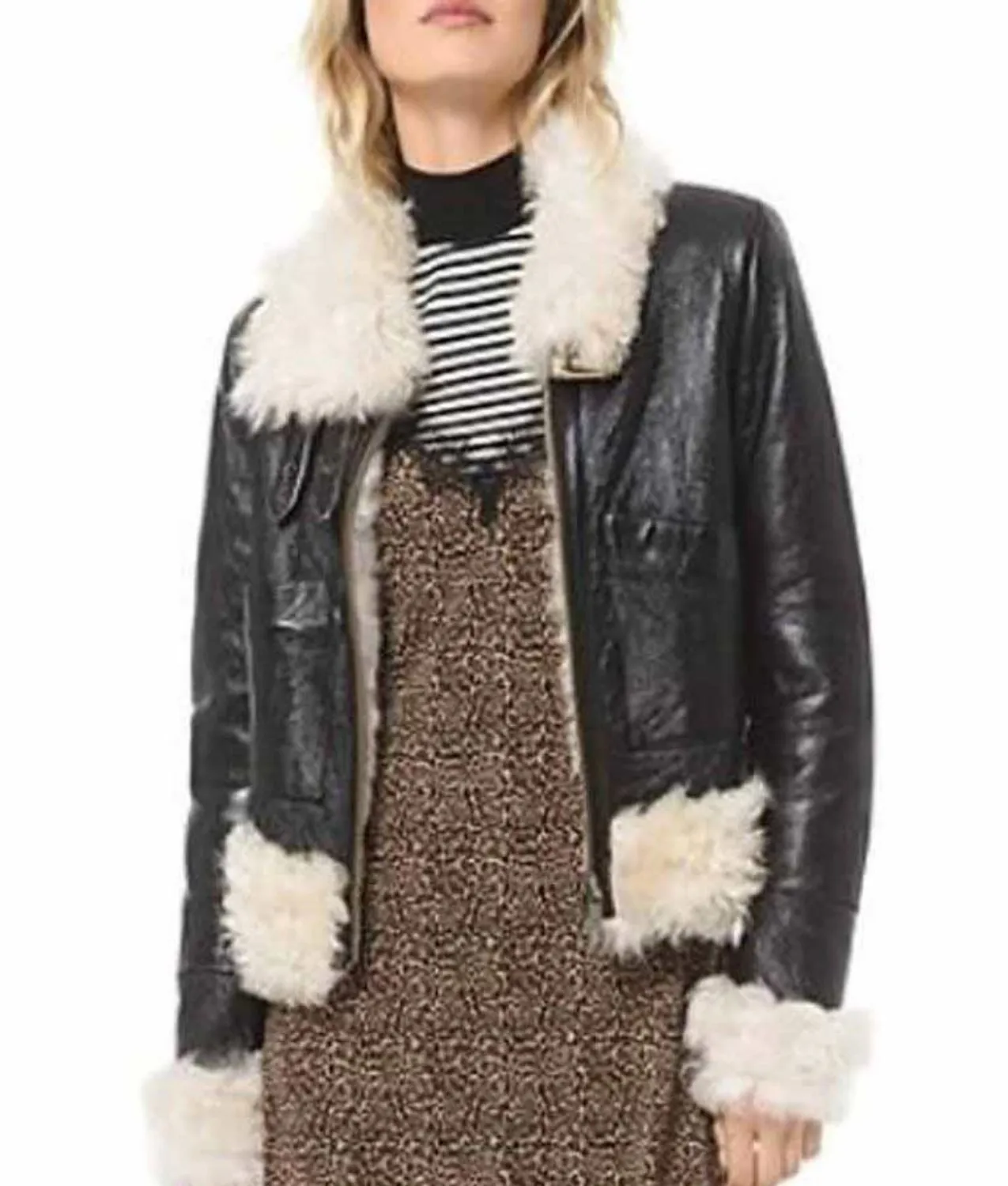 Itaewon Class Kim Da-Mi Leather Jacket with Shearling Trim