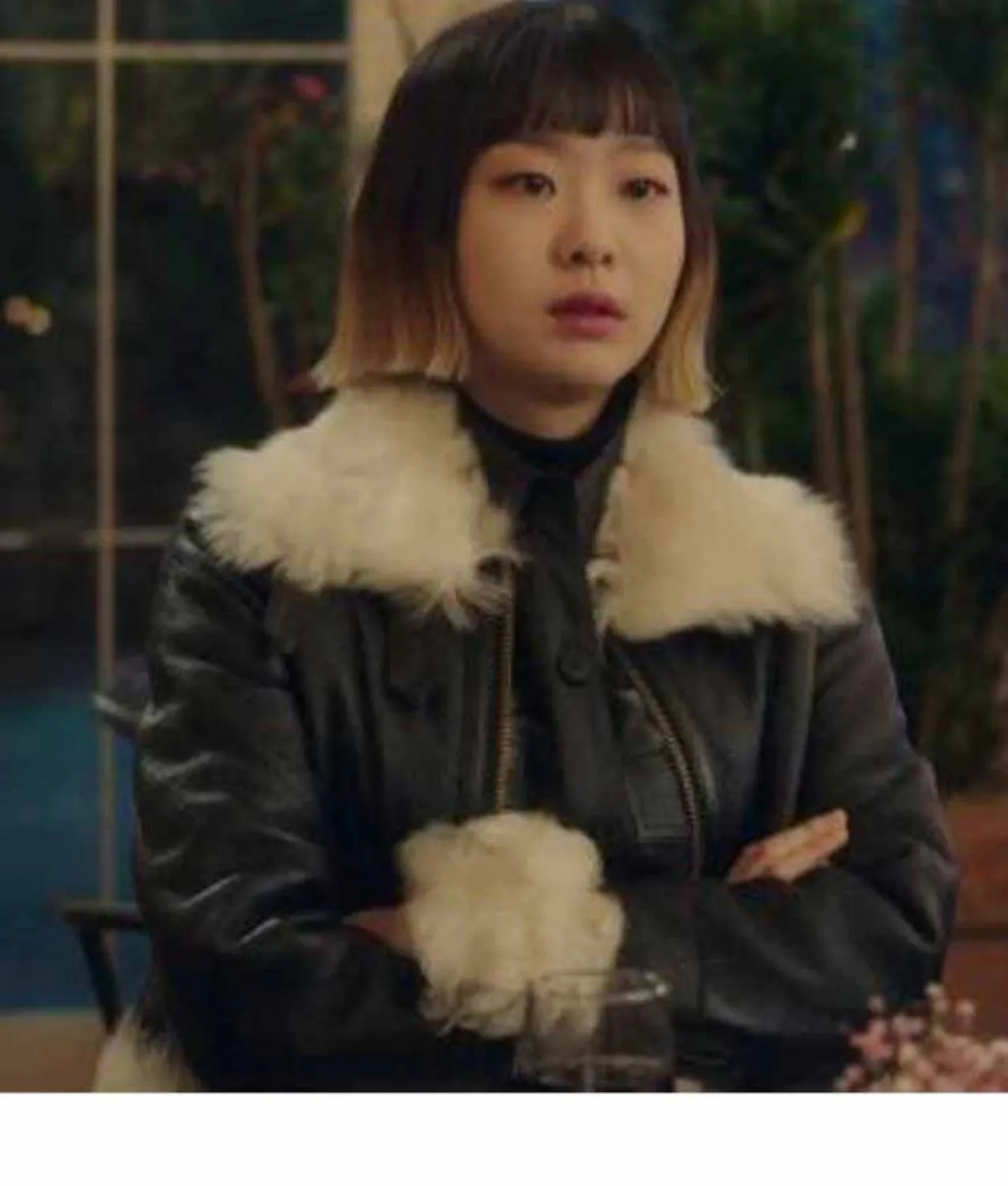 Itaewon Class Kim Da-Mi Leather Jacket with Shearling Trim