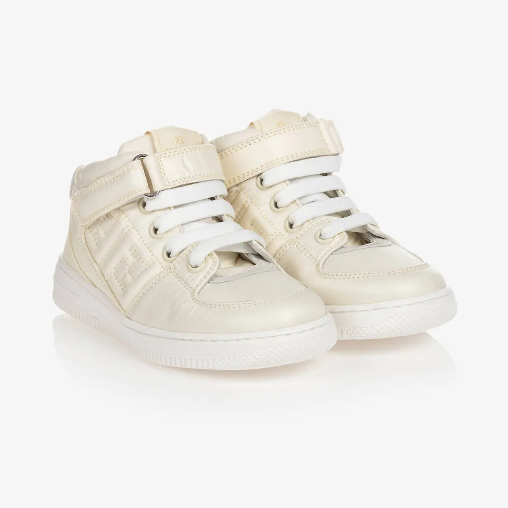 Ivory Faux Leather High-Top Trainers