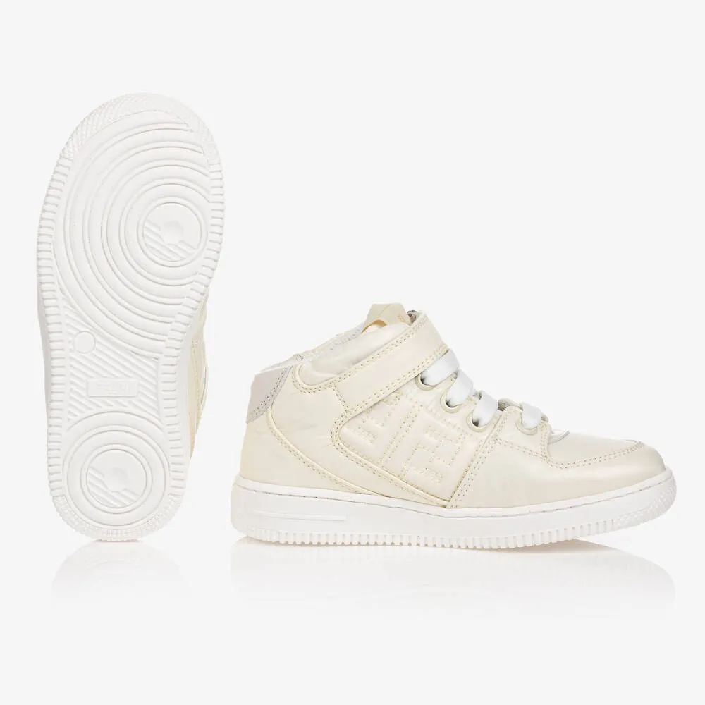 Ivory Faux Leather High-Top Trainers