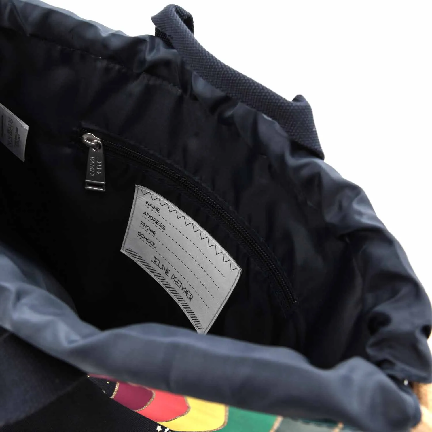 Jeune Premier Navy Blue Unicorn Gold Sack Backpack