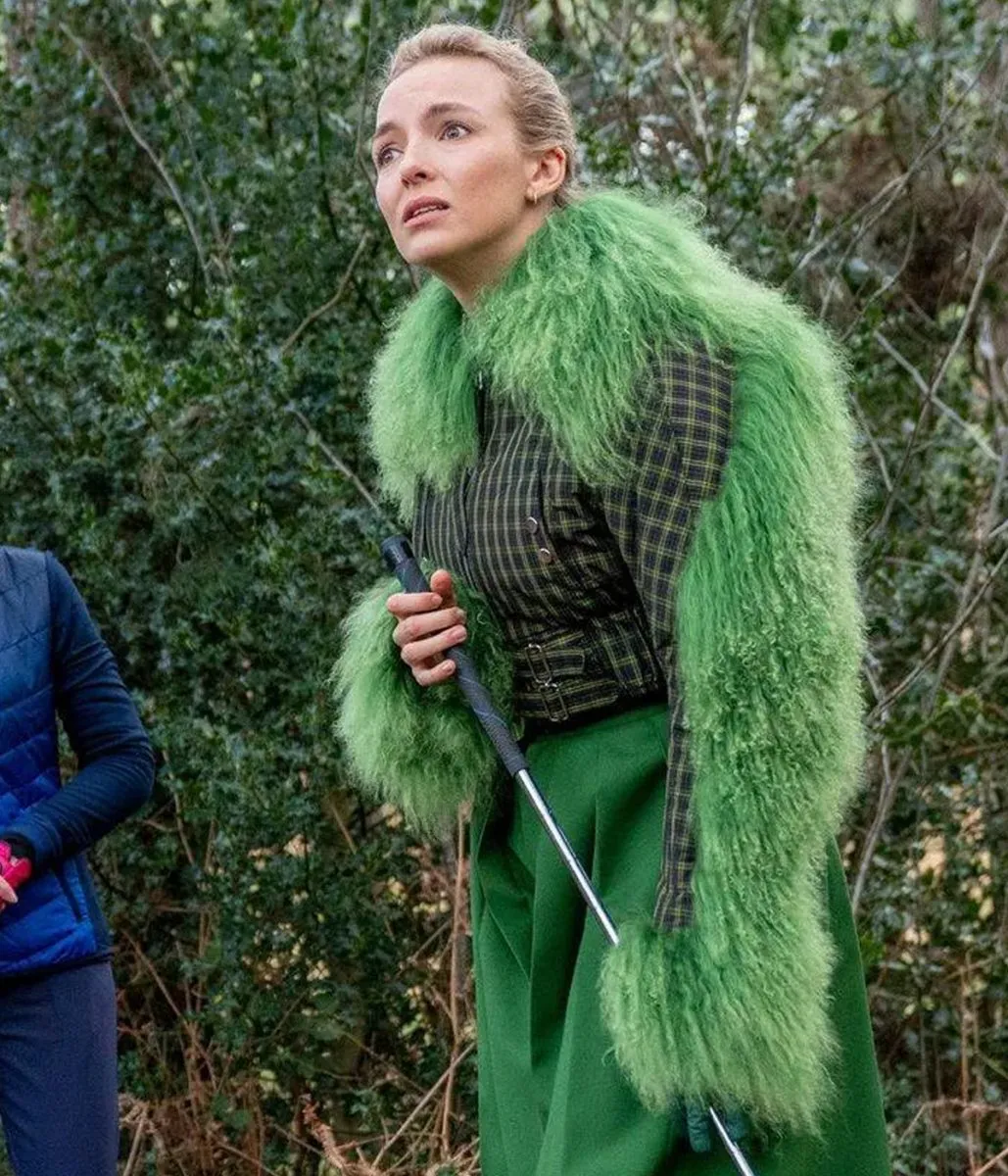 Jodie Comer Killing Eve Season 03 Fur Cropped Jacket