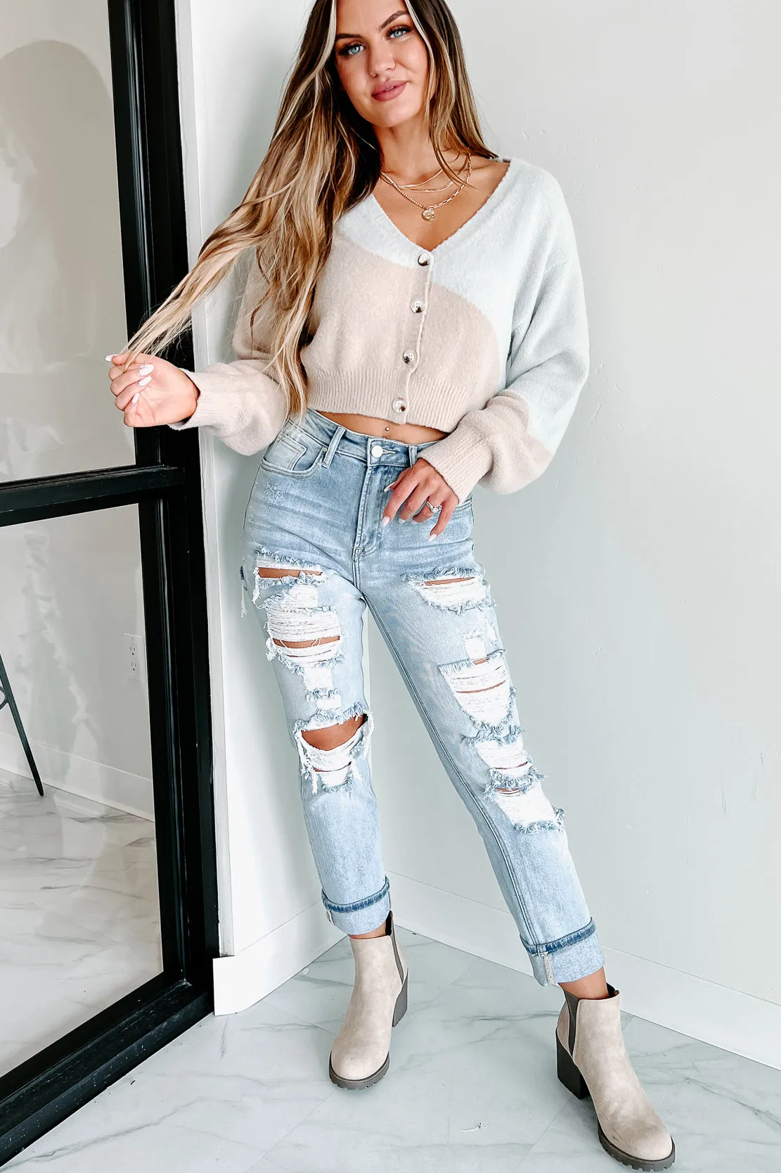 Joyful Daydreams Cardigan Top (Grey/Taupe)