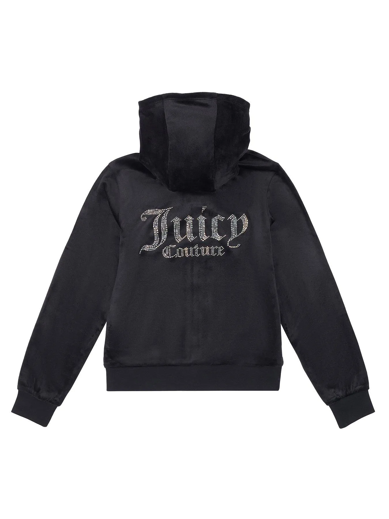 Juicy Couture Girls Diamante Velour Zip Through Hoodie - Jet Black