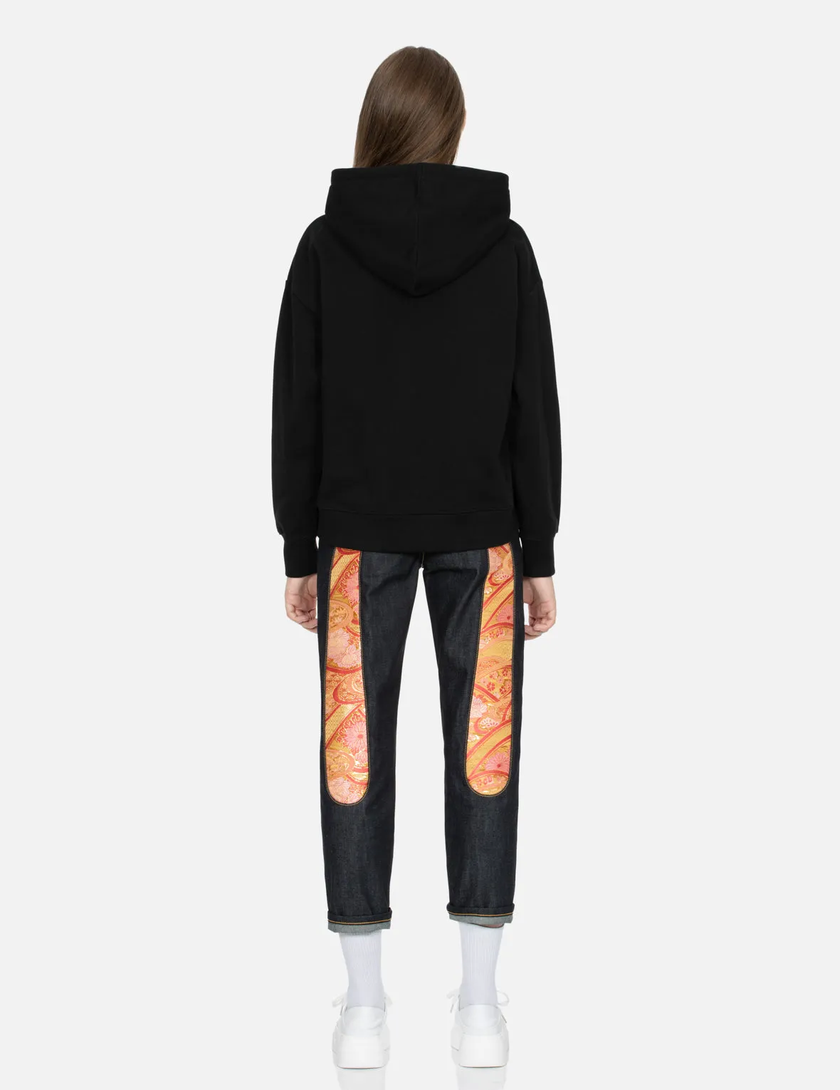 Kamon and Floral-pattern Logo Appliqué Cropped Hoodie