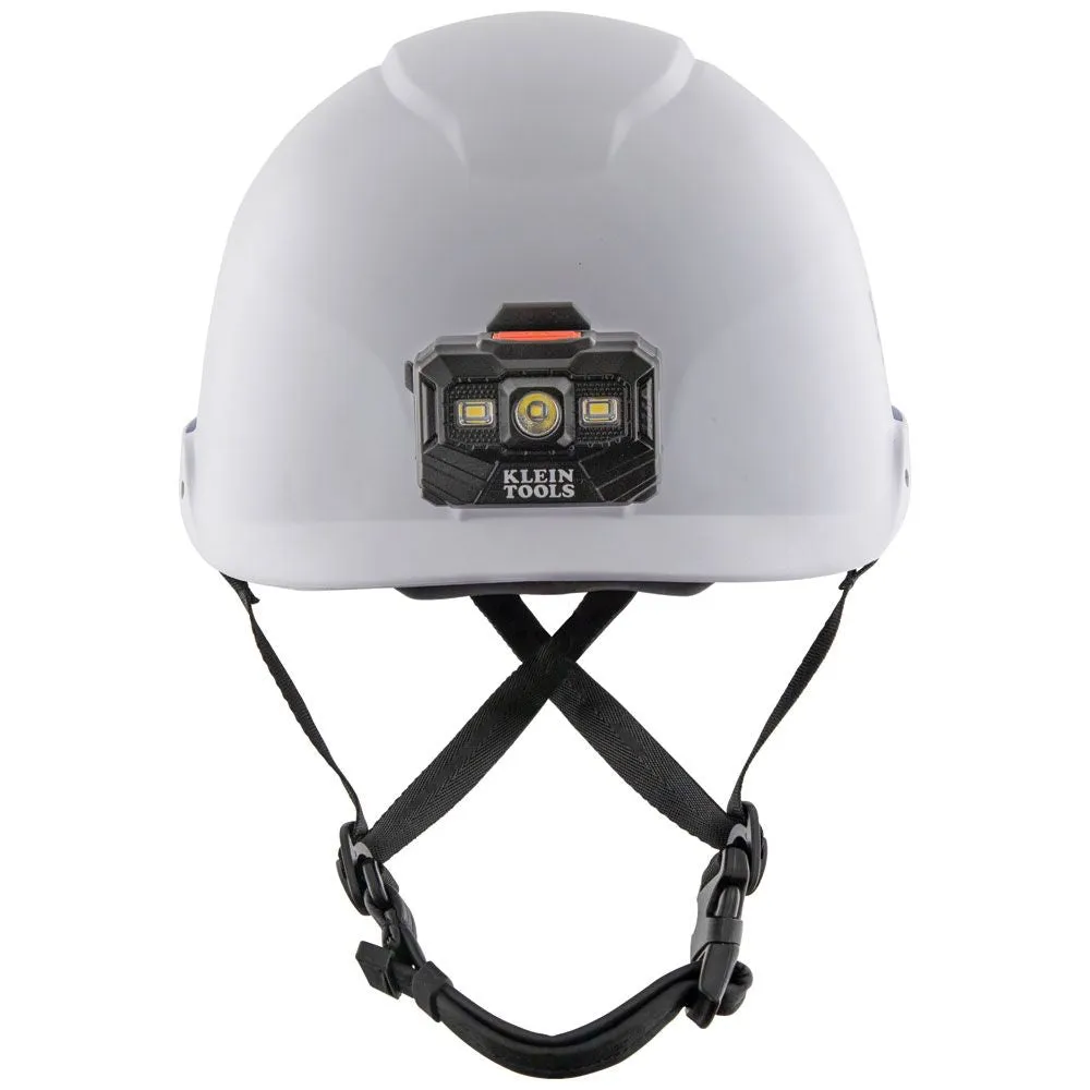 Klein Safety Helmet, Non-Vented-Class E, with Rechargeable Headlamp, White #60146