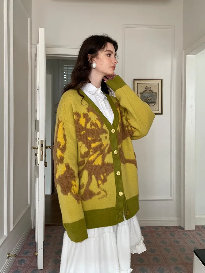 Knit V-Neck Retro Modern Oversize Cardigan