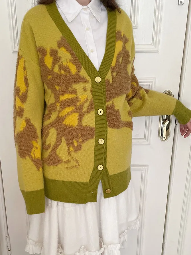 Knit V-Neck Retro Modern Oversize Cardigan