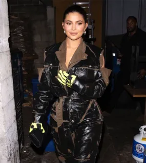 Kylie Jenner Off the Shoulders Black Leather Jacket 2022