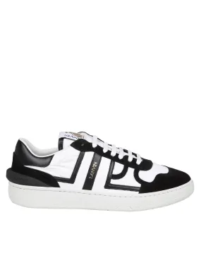 LANVIN CLAY LOW TOP SNEAKERS IN WHITE/BLACK LEATHER AND NYLON