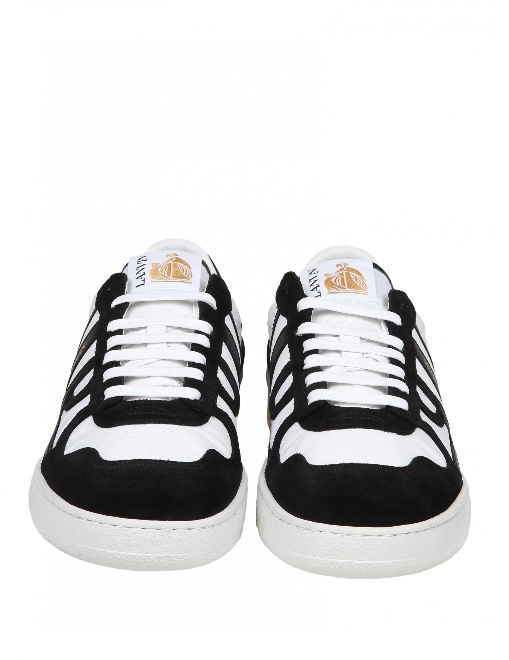 LANVIN CLAY LOW TOP SNEAKERS IN WHITE/BLACK LEATHER AND NYLON