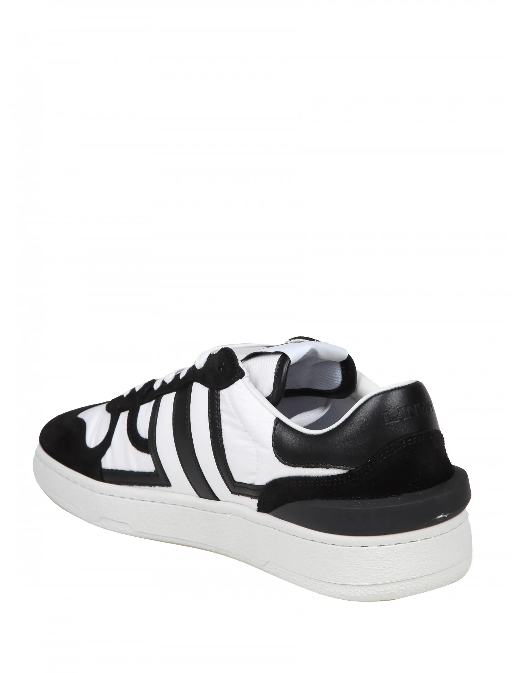 LANVIN CLAY LOW TOP SNEAKERS IN WHITE/BLACK LEATHER AND NYLON