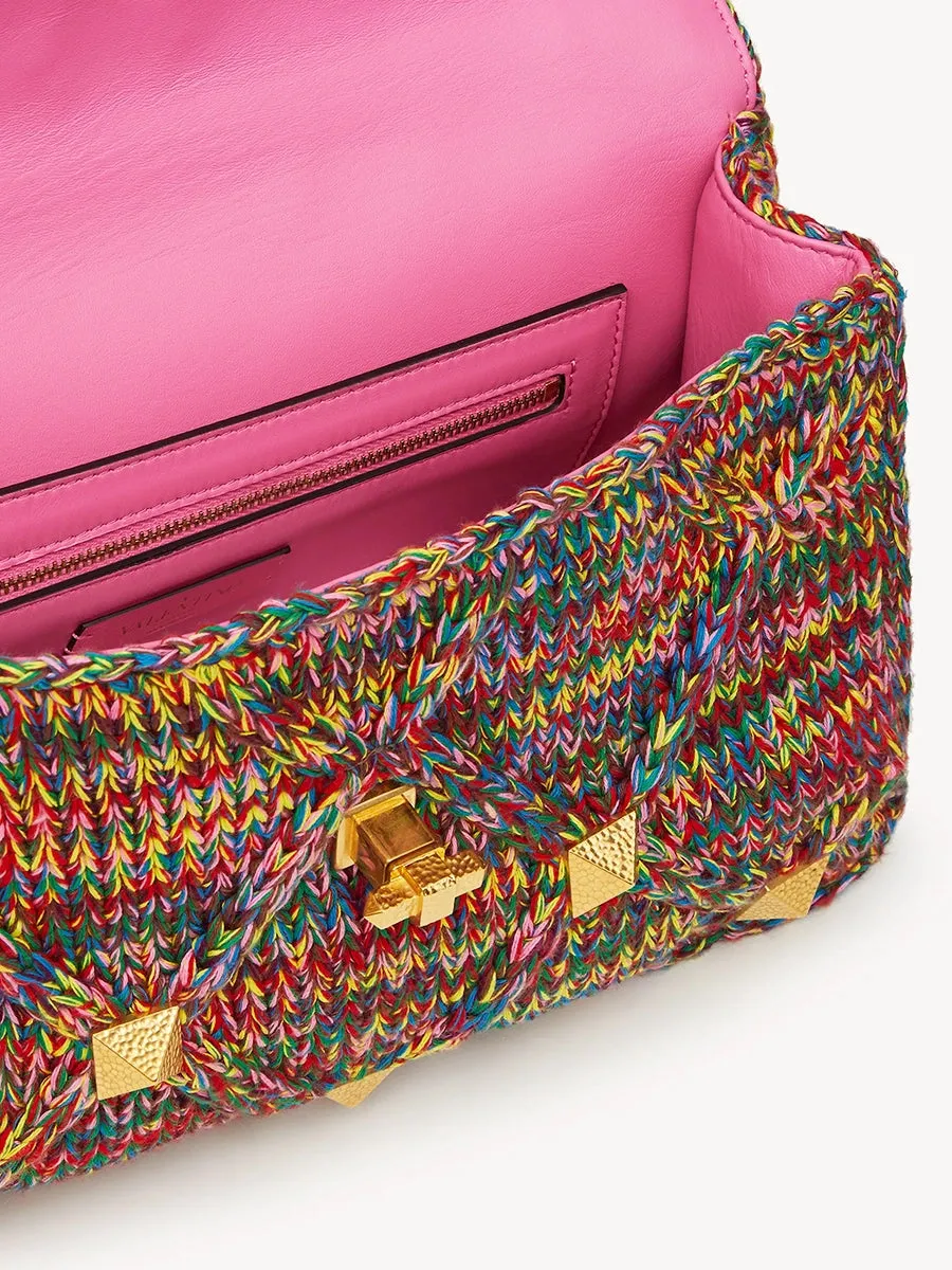 Large Multicolored Cotton Roman Stud The Shoulder Bag with chain