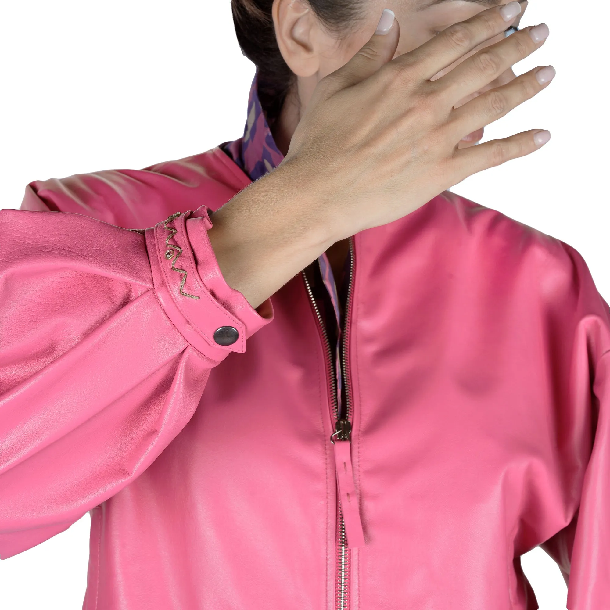 Leather Bomber Jacket Fuchsia