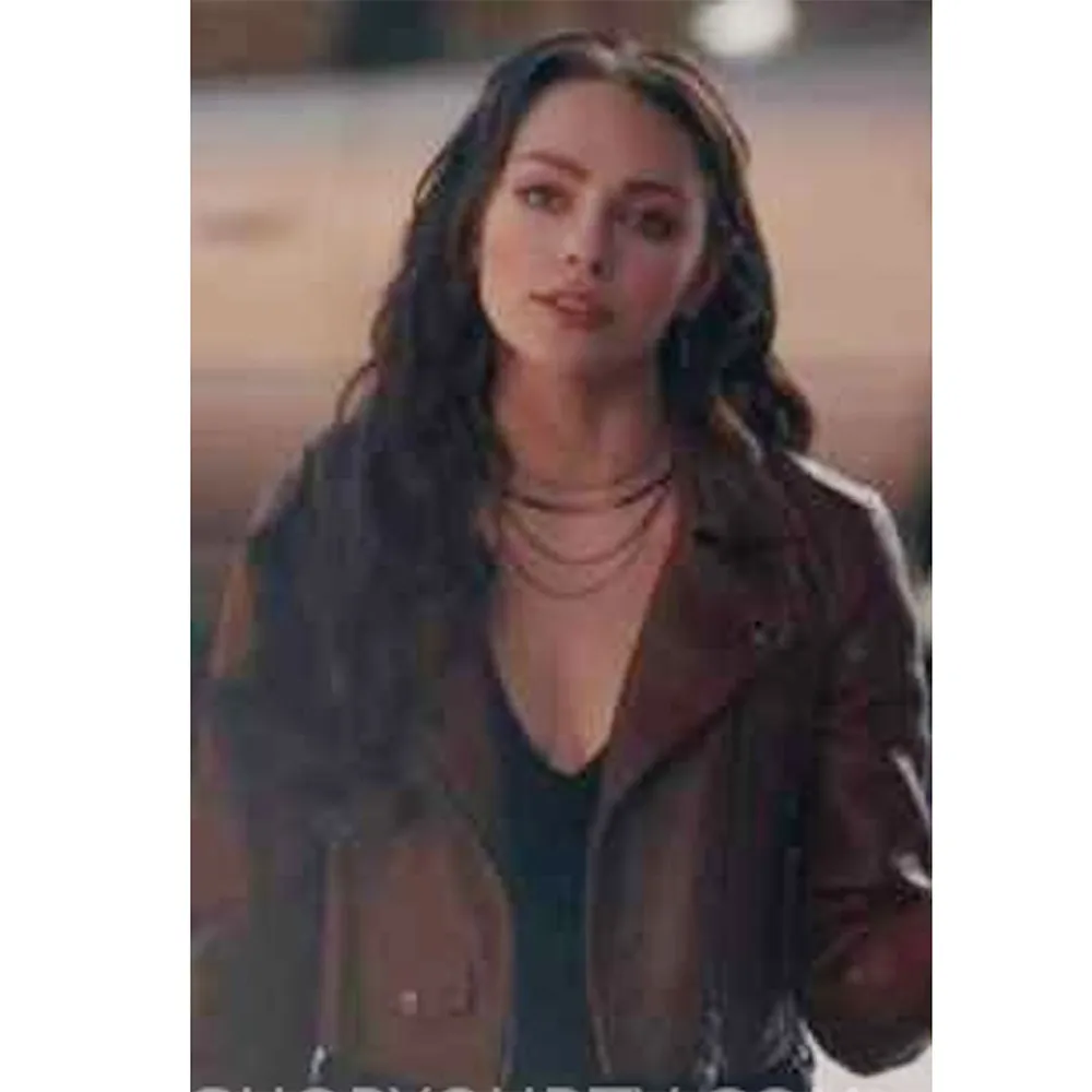 Legacies S04 Danielle Rose Russell Cropped Brown Leather Jacket