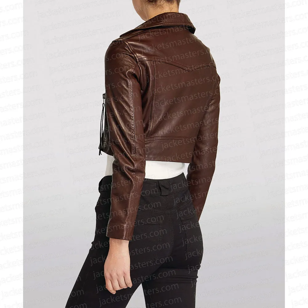 Legacies S04 Danielle Rose Russell Cropped Brown Leather Jacket