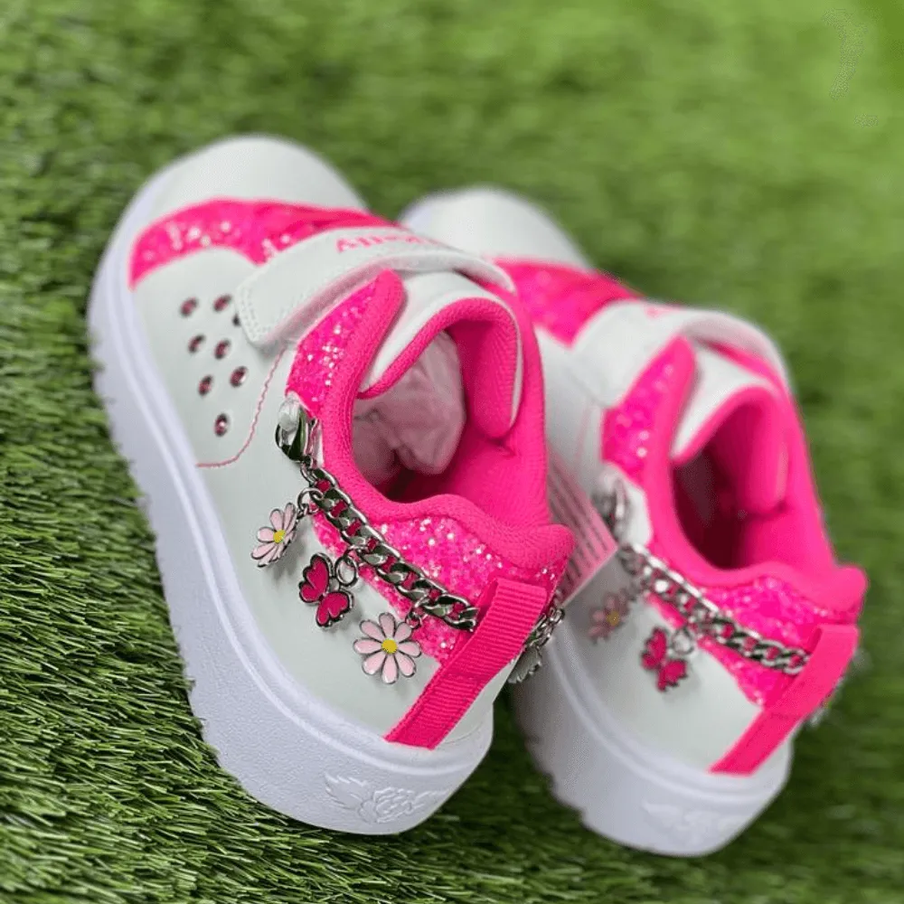 Lelli Kelly Girls White and Fuchsia Removable Bracelet Charm Trainers