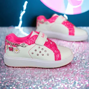 Lelli Kelly Girls White and Fuchsia Removable Bracelet Charm Trainers