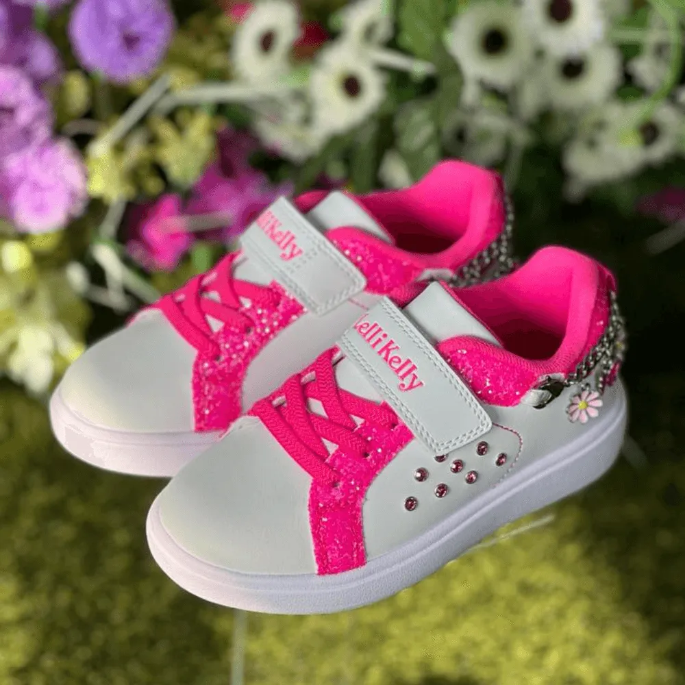 Lelli Kelly Girls White and Fuchsia Removable Bracelet Charm Trainers