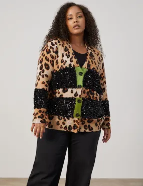 Leopard print cardigan with sequins