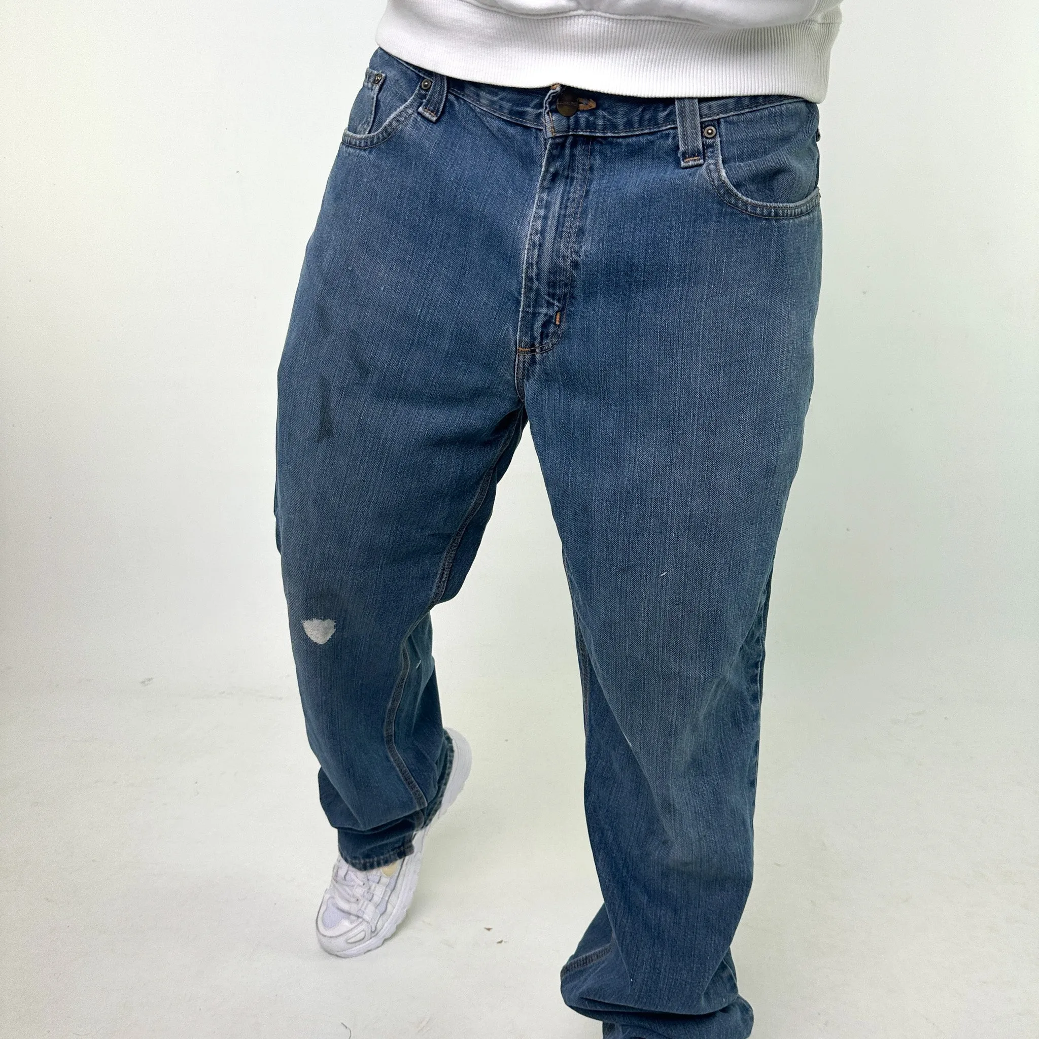 Light Blue Denim 90s Carhartt Cargo Skater Trousers Pants Jeans (36x34)