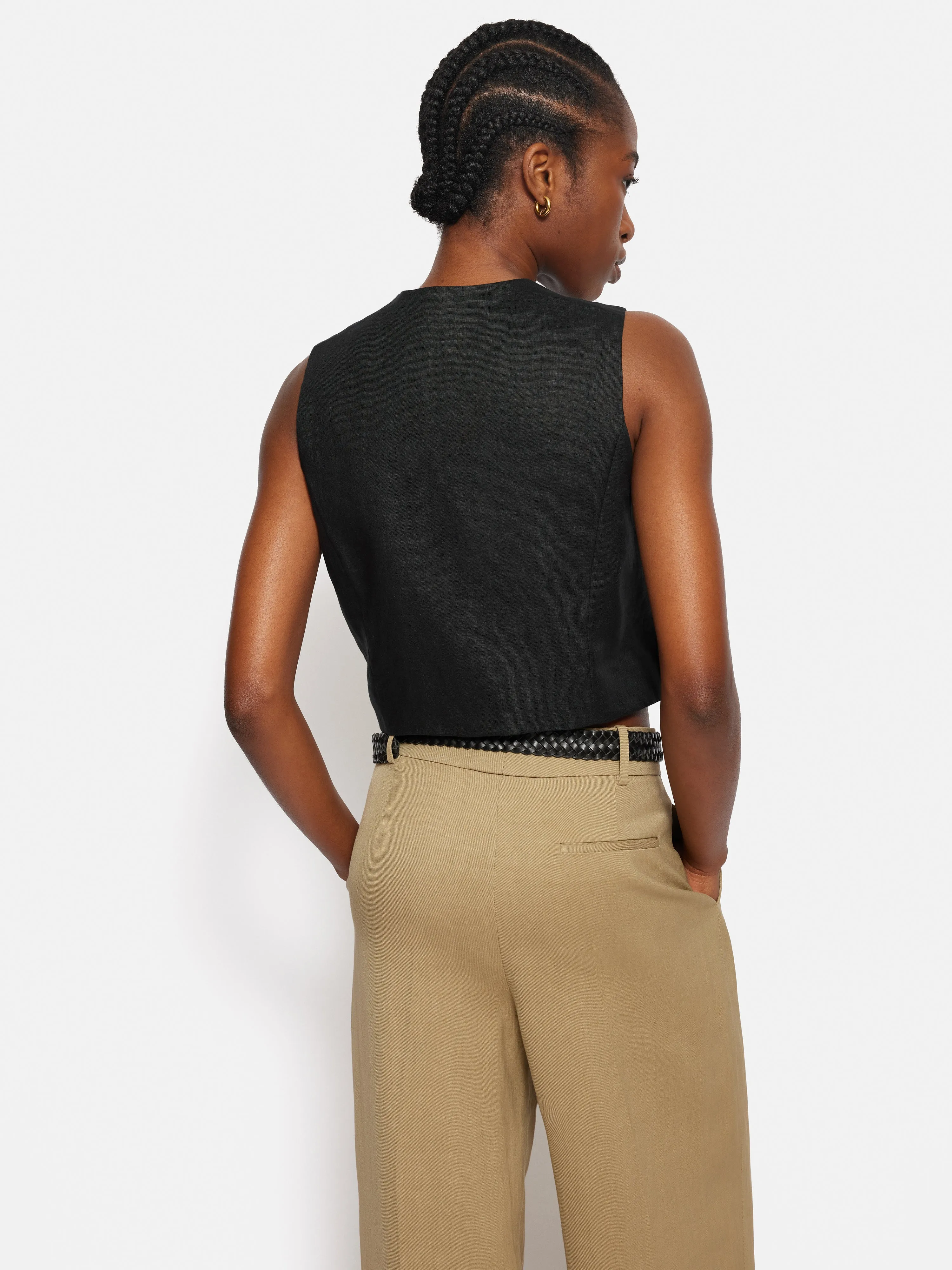 Linen Tie Front Waistcoat | Black