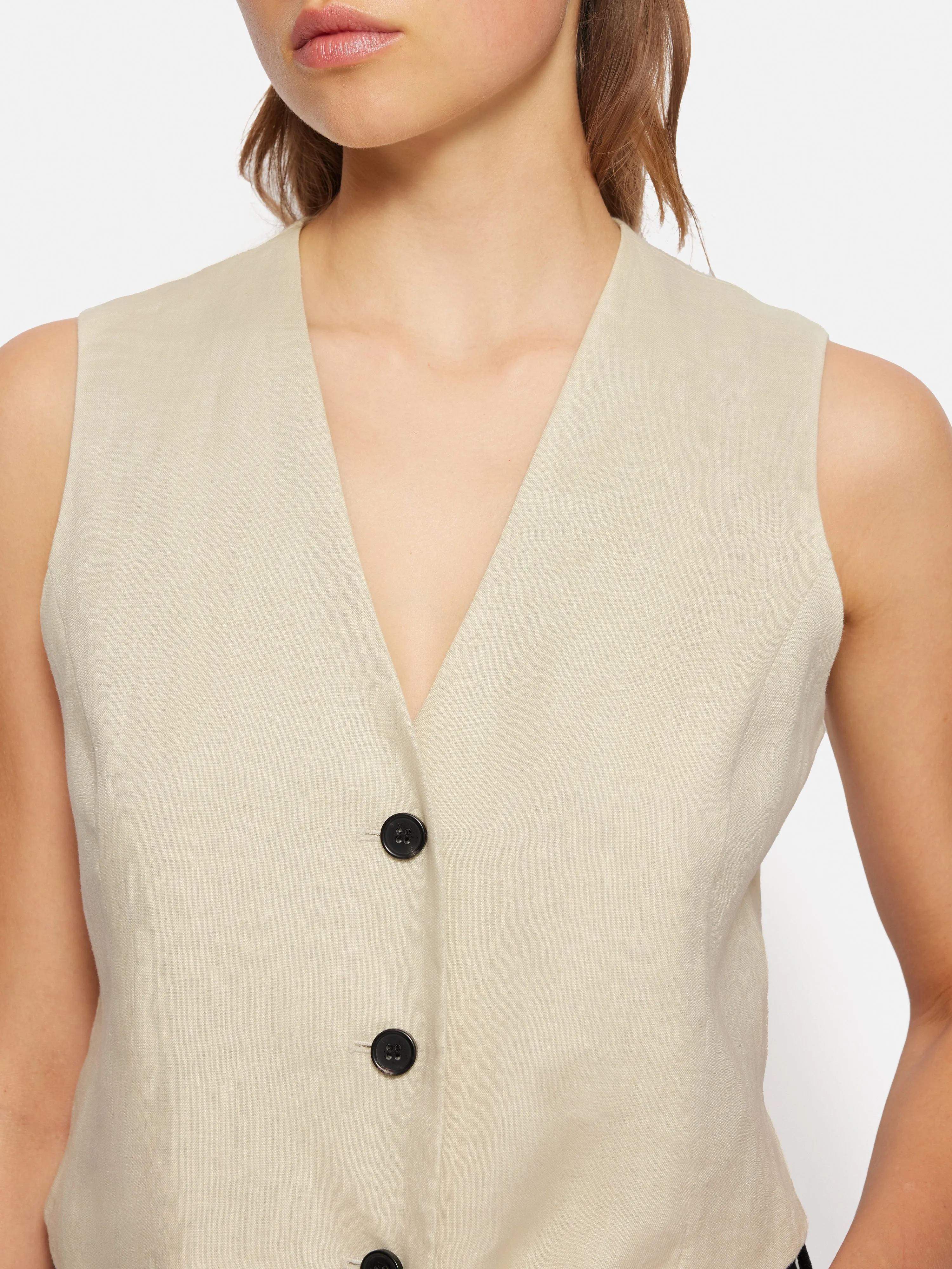 Linen Tie Front Waistcoat | Cream