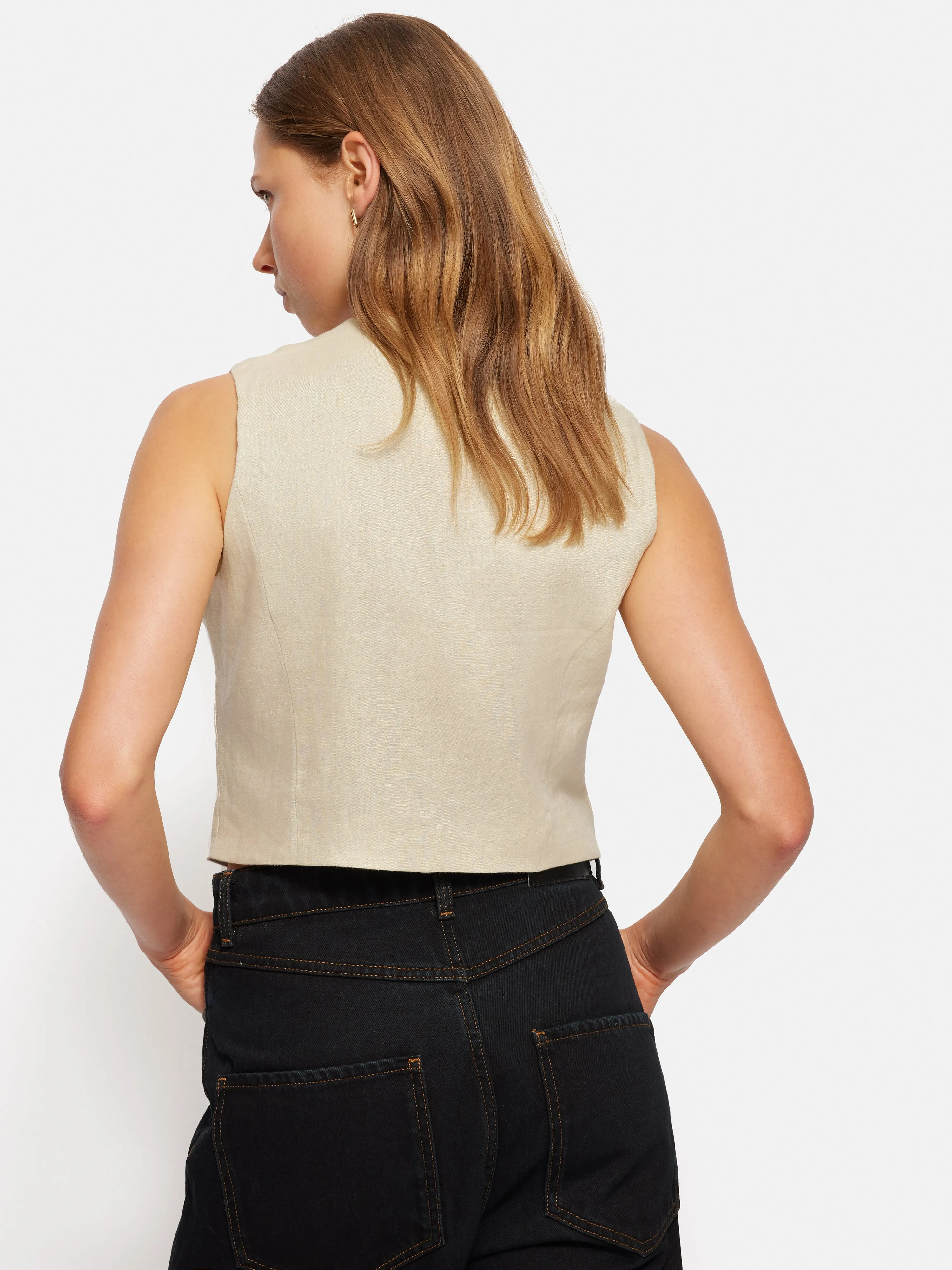 Linen Tie Front Waistcoat | Cream