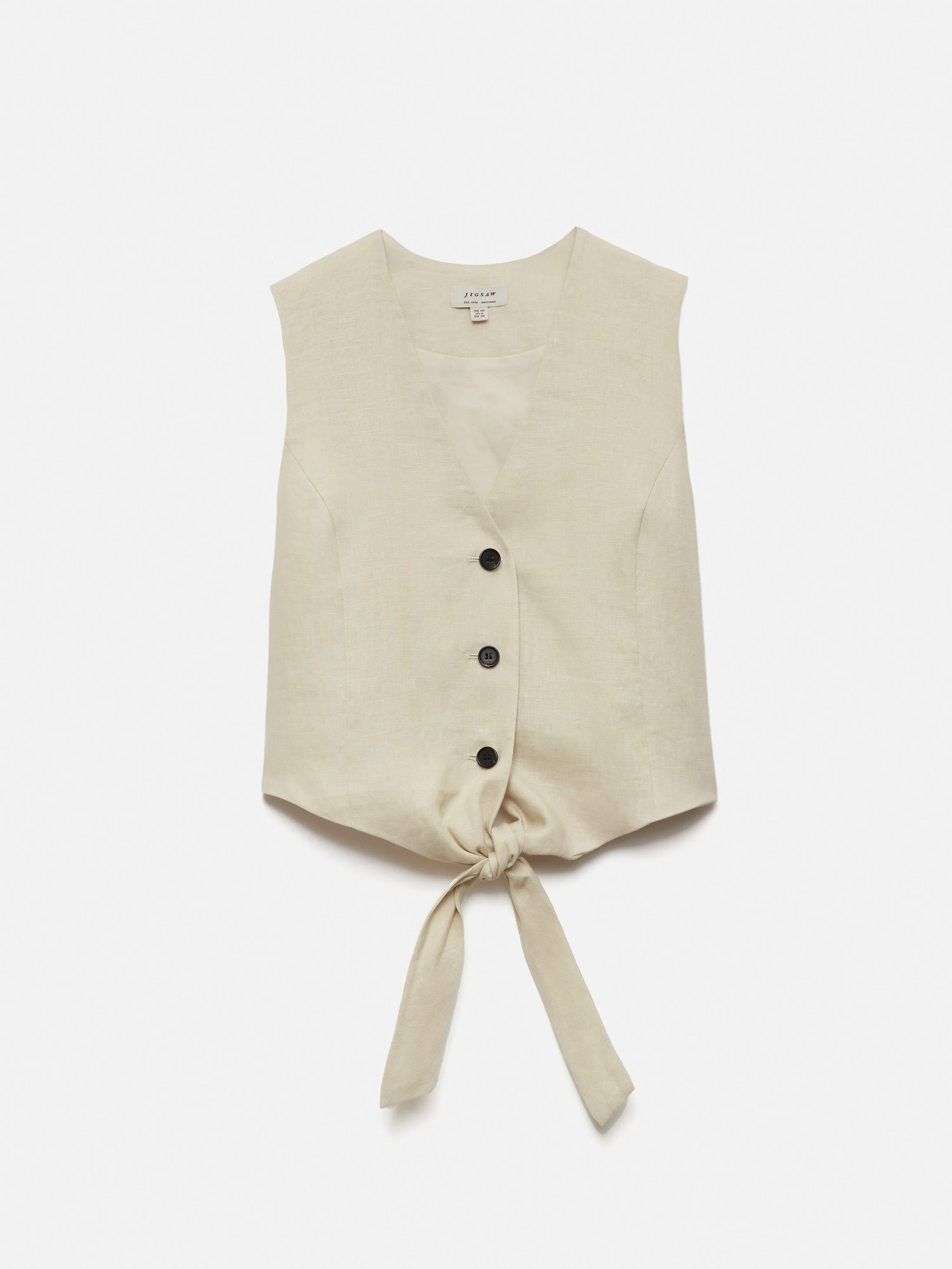 Linen Tie Front Waistcoat | Cream