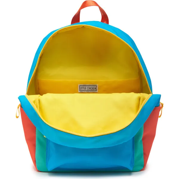 Little Chicken Colorblock Backpack With Monogram Patches, Blue & Multicolors