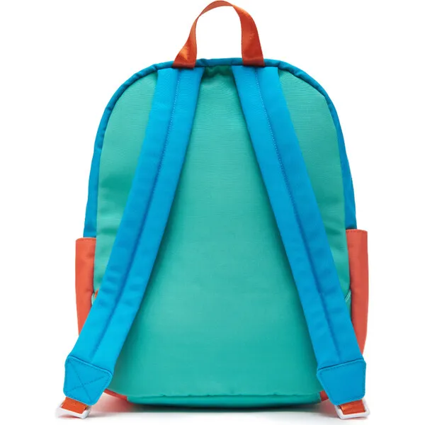 Little Chicken Colorblock Backpack With Monogram Patches, Blue & Multicolors